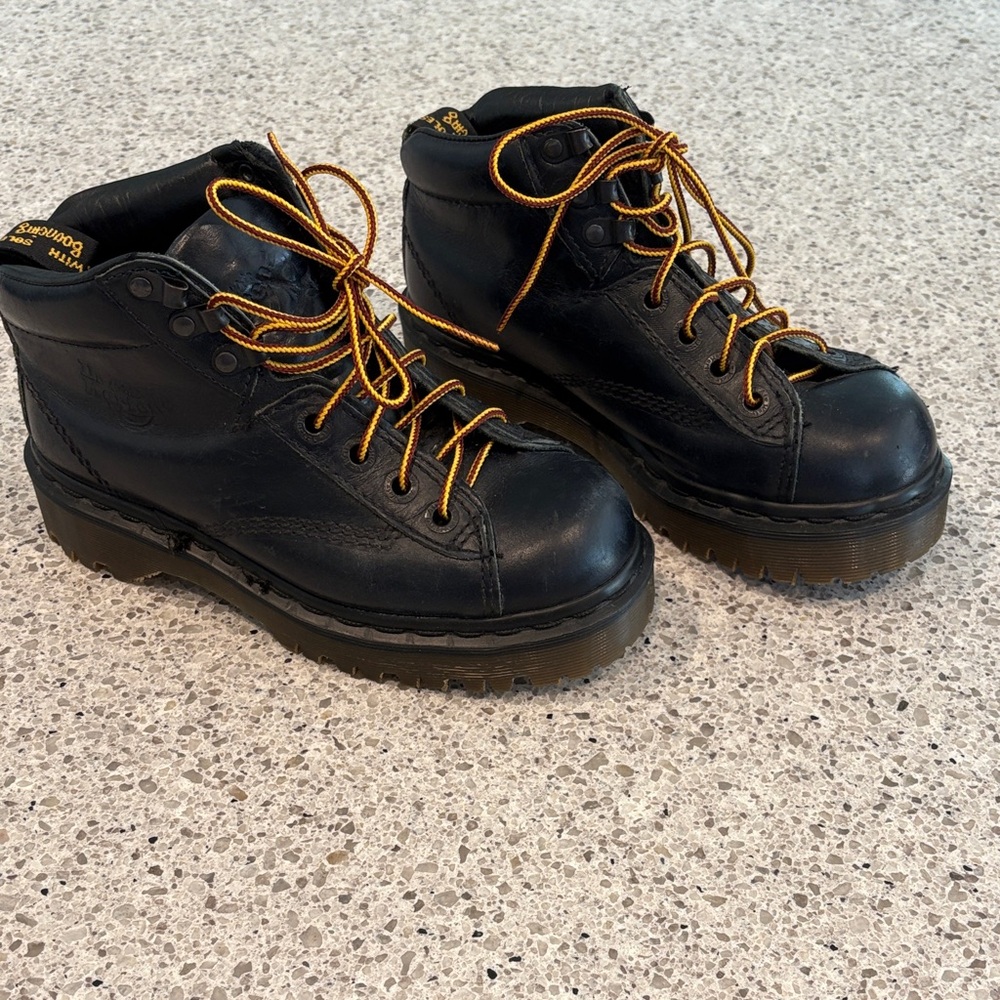 Black Leather Boots with Yellow Laces